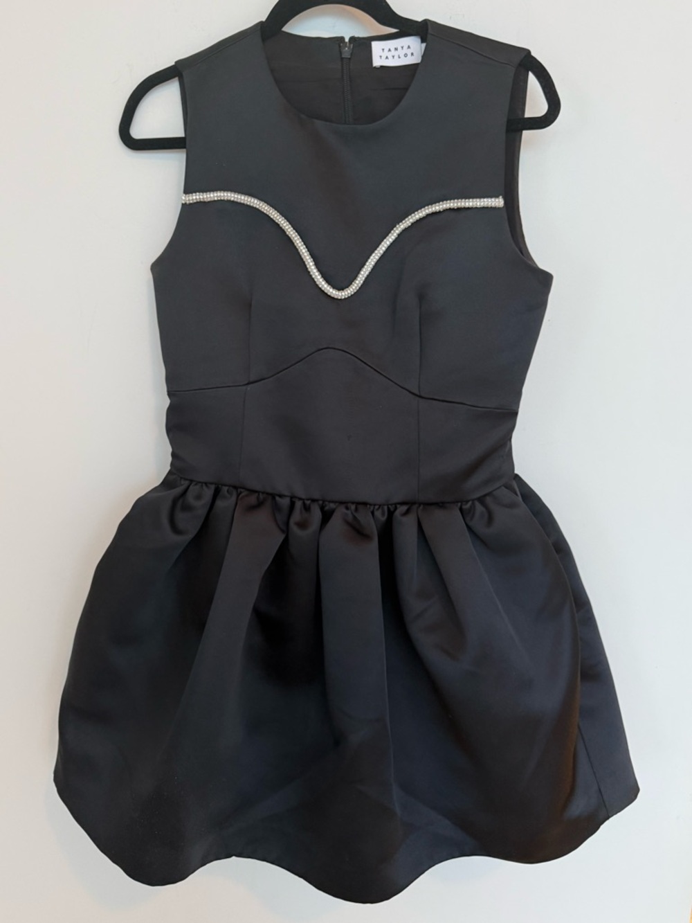 Tanya Taylor Noaki Embellished Black Satin Mini Flare Dress size 6 - Picture 5 of 10